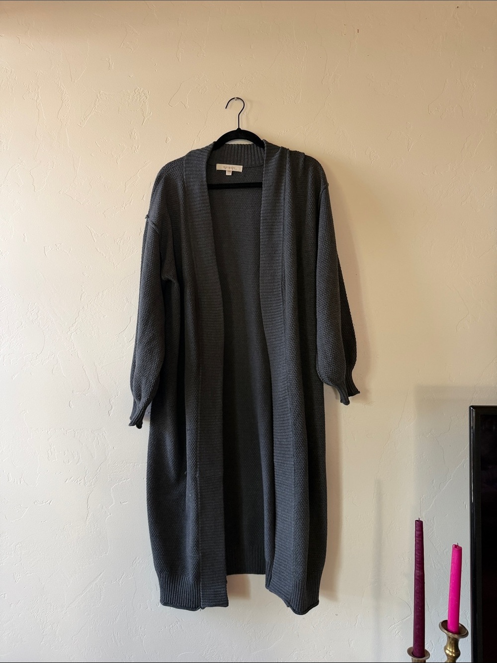Women's Long Open-Front Charcoal Knit Cardigan